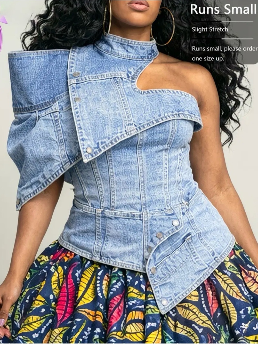 Brand new off shoulder Denim Statement Top — corset Jean Asian XL - Fits Like M/